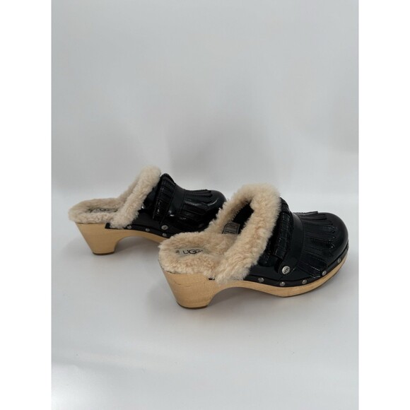 UGG Black Patent Leather Kiltie Clog With Detatchable Fringe Size 7 Rare - Picture 14 of 15